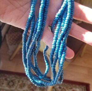 Tribal Heishi Beads Multi Strand Necklace Aqua Blue